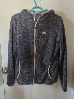 New Balance Gray Heather Zip Hoodie with Light Pink Accents